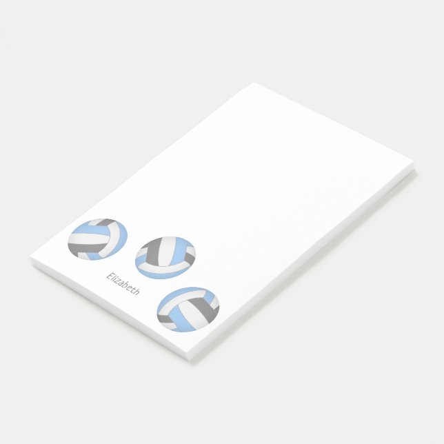 light blue grey personalized volleyball post-it notes (Angled)