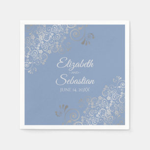 Light Blue Grey & Silver Frills Elegant Wedding Napkin