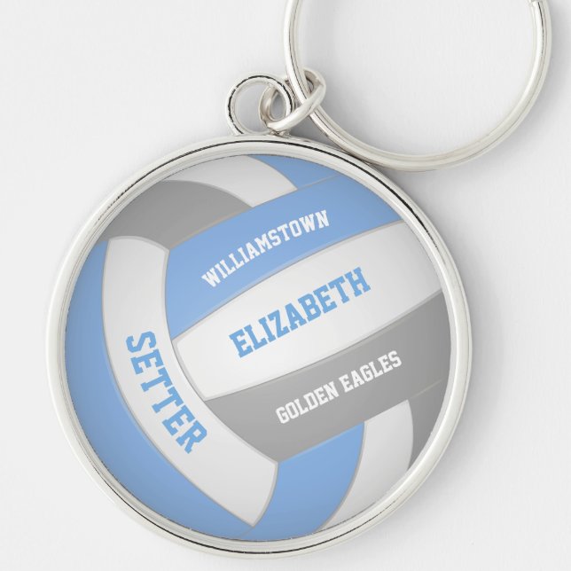light blue grey sports team colours volleyball keychain (Front)