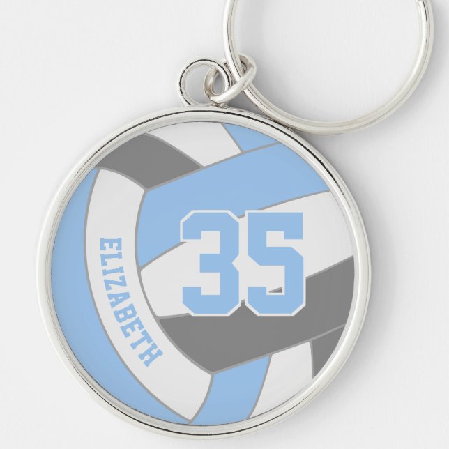 light blue grey team colours custom volleyball keychain (Front)