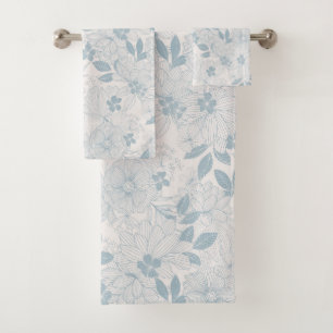 Light Blue-Grey Vintage Flowers Pattern Bath Towel Set