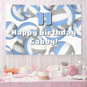 light blue grey volleyballs kids birthday party banner