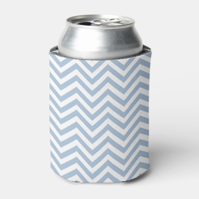 Light Blue Grunge Textured Chevron Can Cooler (Can Front)