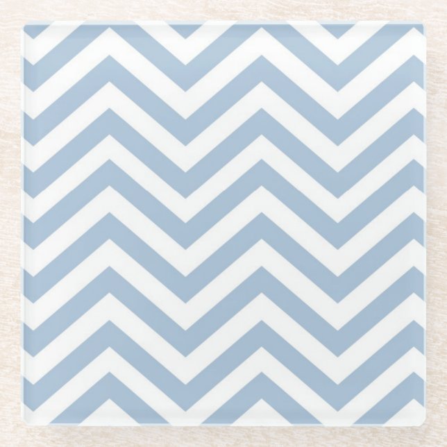 Light Blue Grunge Textured Chevron Glass Coaster (Front)