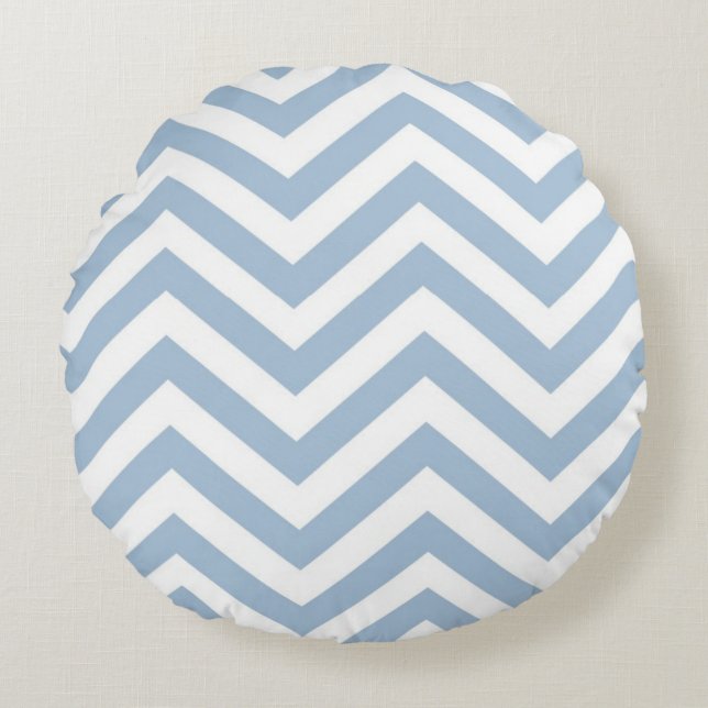 Light Blue Grunge Textured Chevron Round Pillow (Front)