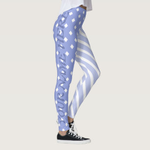 Light Blue Half and Half Pattern Harlequin Stripes Leggings