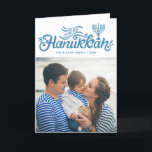 Light Blue Happy Hanukkah Hand Lettered Photo Holiday Card<br><div class="desc">Light Blue Happy Hanukkah Hand Lettered Photo Holiday Card | Send Hanukkah greetings to family and friends with this customizable  holiday photo card. It featuring light blue hand lettered script with menorah illustration. Other colours are available.</div>
