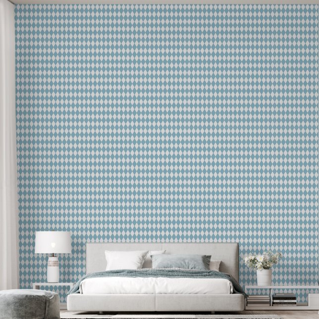 Light Blue Harlequin Pattern Wallpaper (Bedroom)