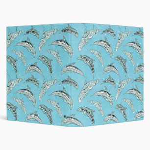 Light Blue Hawaiian Tribal Dolphins Binder