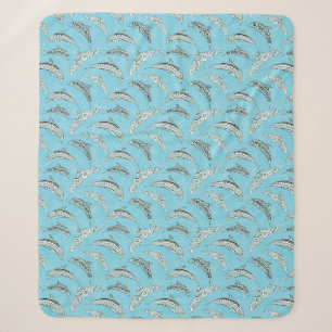 Light Blue Hawaiian Tribal Dolphins Sherpa Blanket