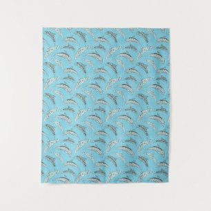 Light Blue Hawaiian Tribal Dolphins Tapestry