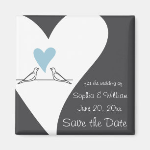 Light Blue Heart Bird Rustic Wedding Save The Date Magnet
