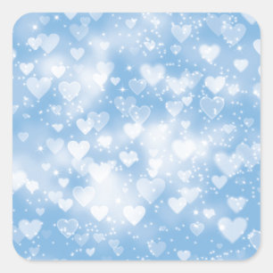 Light Blue Heart bokeh Square Sticker