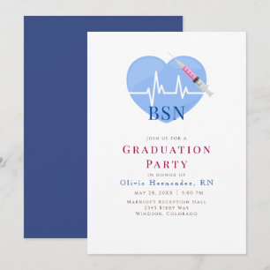 Light Blue Heart, Heartbeat and Syringe Nursing Invitation