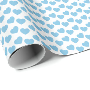 Light Blue Heart Pattern on White Wrapping Paper