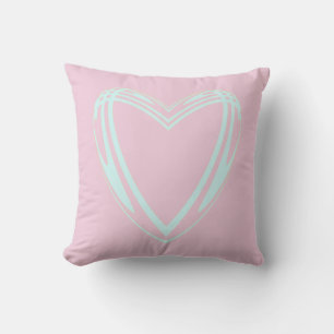 Light Blue Heart w/Pastel Pink Background Throw Pillow