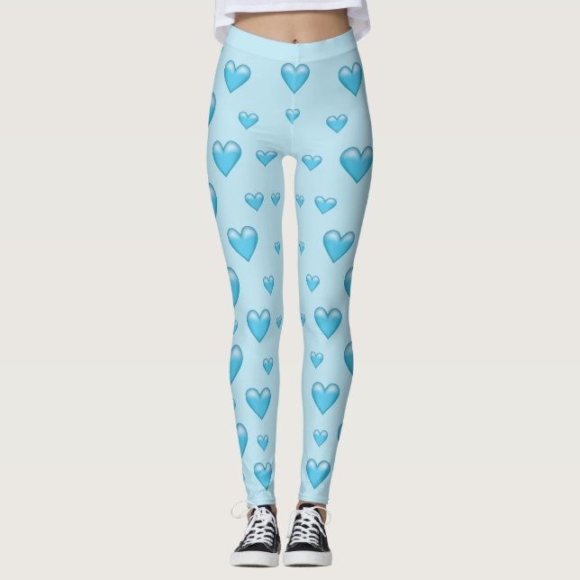 Light Blue Hearts Pattern Leggings (Front)