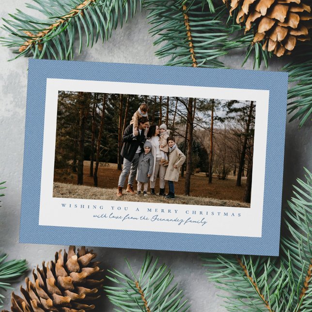Light blue herringbone tweed Christmas photo Holiday Card (Creator Uploaded)
