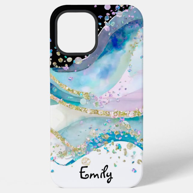 Light Blue Holographic Alcohol Ink Pattern iPhone Case (Back)