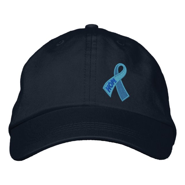Light Blue Hope Cancer Ribbon Awareness Your Text Embroidered Hat (Front)