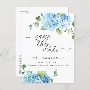 Light Blue Hydrangea Dusty Floral Save The Date Announcement Postcard