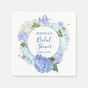 Light Blue Hydrangea Floral Bridal Shower Paper Napkin