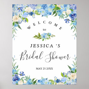 Light Blue Hydrangea Floral Bridal Shower  Sign