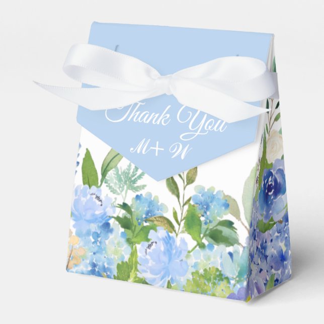 Light Blue Hydrangea Floral Gift Wedding Favor Box (Front Side)