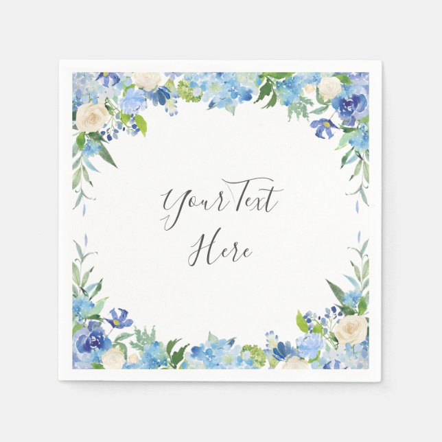 Light Blue Hydrangea Floral PARTY Paper Napkin (Front)