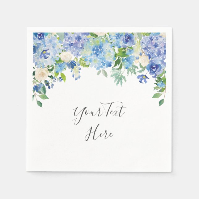 Light Blue Hydrangea Floral PARTY Paper Napkin (Front)
