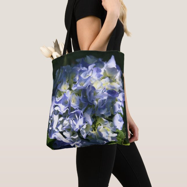 Light Blue Hydrangea Flower Tote Bag (Close Up)