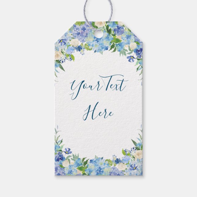 Light Blue Hydrangea Gift Favour Tag Thank You (Front)
