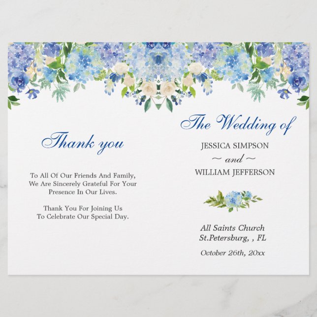 Light Blue Hydrangea  Greenery Folded Wedding (Front)