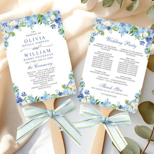Light Blue Hydrangea  Greenery Wedding Program Hand Fan