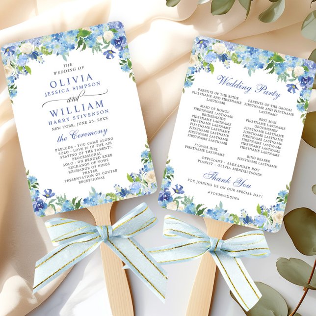 Light Blue Hydrangea  Greenery Wedding Program Hand Fan (Creator Uploaded)