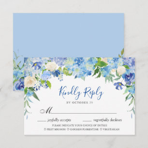 Light Blue Hydrangea  RSVP Card with Meal Choice