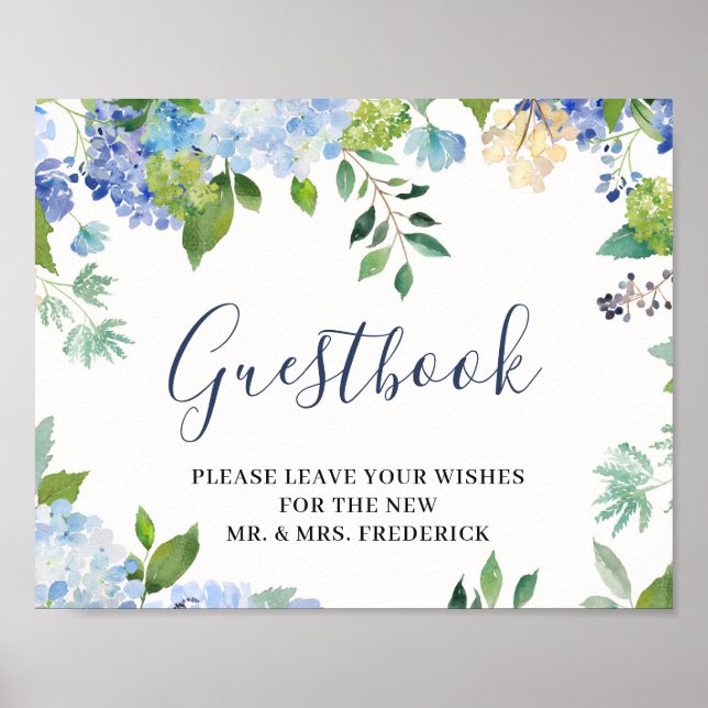 Light Blue Hydrangea Sign Our Guestbook Poster (Front)