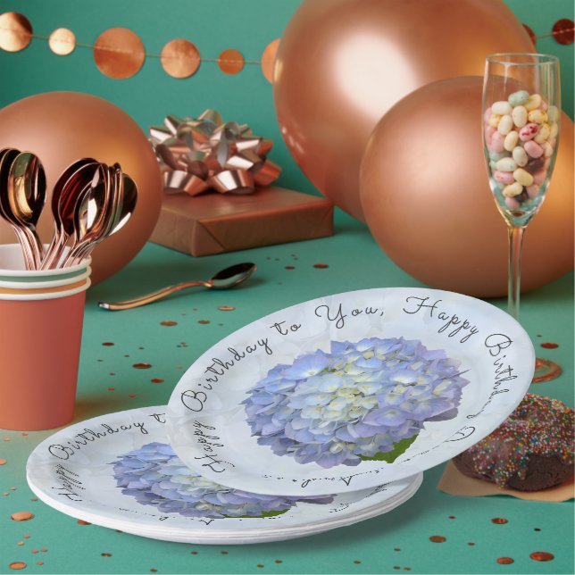Light Blue Hydrangea Special Birthday Paper Plates (Multi)