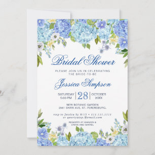 Light Blue Hydrangea Watercolor Bridal Shower Invitation