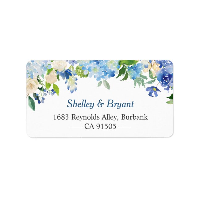 Light Blue Hydrangea Watercolor Floral Label (Front)