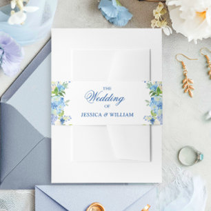 Light Blue Hydrangea Watercolor Floral Wedding Invitation Belly Band