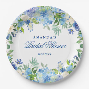 Light Blue Hydrangeas Floral Bridal Shower Paper Plate