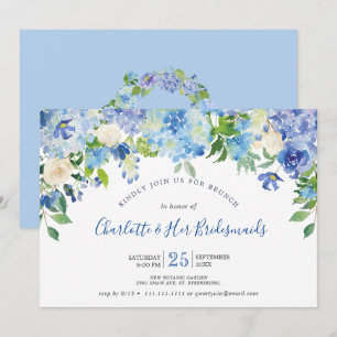 Light Blue Hydrangeas  Greenery Bridesmaids Brunch Invitation