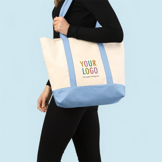 Light Blue Impulse Custom Tote Bag with Logo Large (MISOOK Impulse Large Logo Tote Bag with Light Blue Trim)