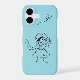 Light Blue iPhone 17 Case with Cute Pirate Girl an
