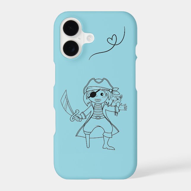 Light Blue iPhone 17 Case with Cute Pirate Girl an (Verso)