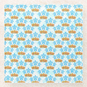 Light Blue Island Tribal Green Sea Turtles Glass Coaster
