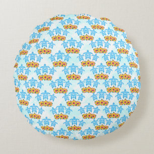 Light Blue Island Tribal Green Sea Turtles Round Pillow