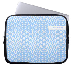 Light Blue Japanese Seigaiha Pattern Laptop Sleeve