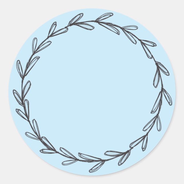 Light blue Jar/ Spice Blank Hand Drawn Wreath   Cl Classic Round Sticker (Front)